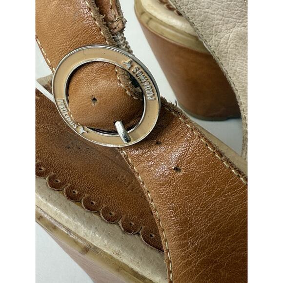 Pikolinos Wedge Sandals Womens 41 Tan Leather Embroidered Side Buckle Open Toe - Picture 7 of 10